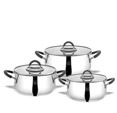 Serenk Modernist 6-Piece Stainless Steel Cookware Set &ndash; Stackable Pots with Lids, Non-Stick, Induction Compatible, Space-Saving Design