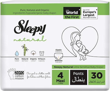 Sleepy Natural Pants Size 4, 30 Count, Ultimate Comfort, Superior Absorbency, Eco-Friendly, Hypoallergenic