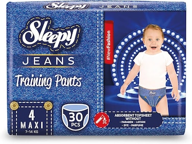 Sleepy Jumbo Package Training Jeans Training Pants Jumbo Package Maxi and Hypoallergenic Size 4 x 30 (7-14 kg), Size 4