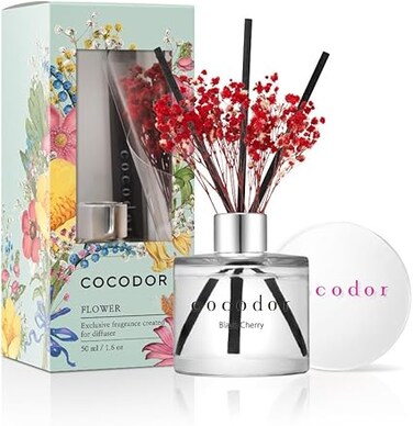 Cocod'or COCODOR Mini Flower Reed Diffuser/Black Cherry / 1.6oz(50ml) / 1 Pack/Fragrance Decor for Cars Cubicles, Small Rooms and Home