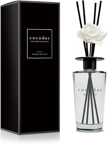 Cocod&#39;or Black Edition White Flower Reed Diffuser / Balsam&amp;Cedar / 16.9oz(500ml) / 1 Pack / Home &amp; Office Decor Aromatherapy Diffuser Oil Gift Set