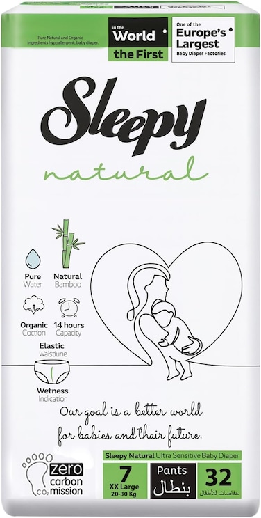 Sleepy Natural Pants Size 7, 32 Count, Ultimate Comfort, Superior Absorbency, Eco-Friendly, Hypoallergenic
