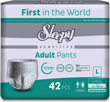 Sleepy Sensitive 42 Adult Pants, Size, Large (110&ndash;150 cm), Unisex Pull-Up Diapers for Sensitive Skin, Odour Control &amp; Wetness Indicator, Soft, Breathable &amp; Comfortable Fit