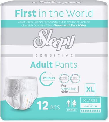 Sleepy Sensitive 12 Adult Pants, Size, x Large (130-170 cm), Unisex Pull-Up Diapers for Sensitive Skin, Odour Control &amp; Wetness Indicator, Soft, Breathable &amp; Comfortable Fit