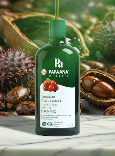 Papaana Organic Jamaican Black Castor Oil Strengthen &amp; Restore Shampoo with Shea Butter 400ml Sulfate-Free