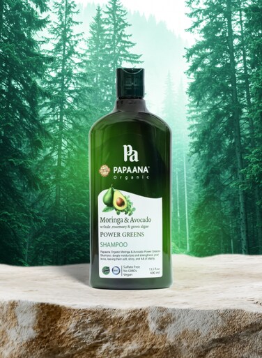Papaana Organic Moringa &amp; Avocado with Kale, Rosemary &amp; Green Algae Power Green Shampoo with Shea Butter  400ml Sulfate-Free