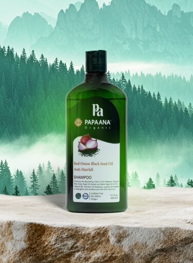 Papaana Organic Red Onion &amp; Black Seed Oil Anti-Hairfall Shampoo with Shea Butter 400ml Sulfate-Free