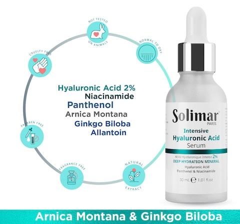 Solimar Paris Intensive Hyaluronic Acid Serum 30ml   Hydration, reducing wrinkles, and speeding up wound healing, for All Skin Types