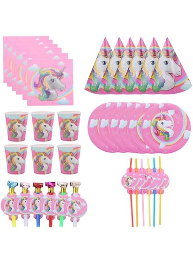Goldedge Unicorn Horse Print Party Set Design Paper Plate Cups Straws Tissue 36-Piece Set