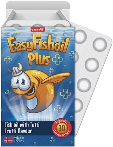 زيت السمك ايزي فيت اوميجا 3 للاطفال بنكهة توتي فروتي - 30 جل قابل للمضغ