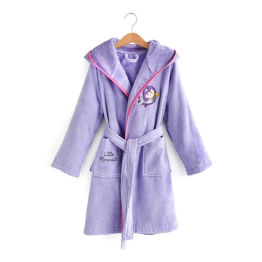 Milk&amp;Moo Little Mermaid Kids Robe, 100% Cotton Kids Bathrobe, Ultra Soft and Absorbent Hooded children's bathrobe for Girls, Purple Color, Suitable for 5-6 Years