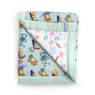 Milk&amp;Moo Jungle Friends Baby Muslin Swaddle Blanket, Oeko Tex Certified 100%Cotton, 4-Layer Muslin Blanket, Ultra Soft, Lightweight, Baby Blankets For Girls