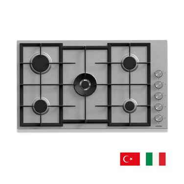 ​General Gold 90cm 5-Burner Built-In Gas Hob &ndash; Stainless Steel Cooktop with Sabaf Burners &amp; Cast Iron Grates