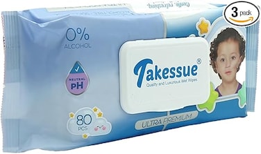 Takessue Ultra Premium Baby Wet Wipes 80 Pcs Alcohol Free Natural PH Balanced Soft &amp; Gentle for Sensitive Skin Hypoallergenic Moisturizing Wipes for Babies.