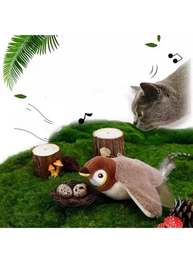 NaturalFeel Interactive Flapping Wing Cat Toy with Chirping Sound - Realistic Sparrow Design, Motion-Activated &amp; USB Rechargeable (Catnip Included)