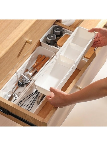 2 Sets Expandable partition boxes for storage with dividers Multifunctional Sliding drawer organizer tray cutlery tray for kitchen drawer drawer divider spoons holder for kitchen