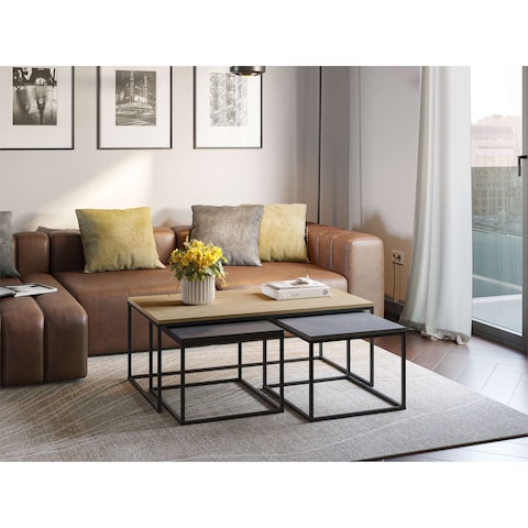 Mourah Home Camelia Coffee Table - Oak/Retro Grey/Silky Black - 2 Years Warranty