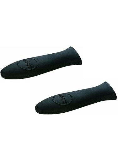 Lodge Silicone Hot Handle Holder Oven Pan Mitts Heat Protecting Silicone Cast Iron Skillet Dutch Oven (Black 2 Pack)