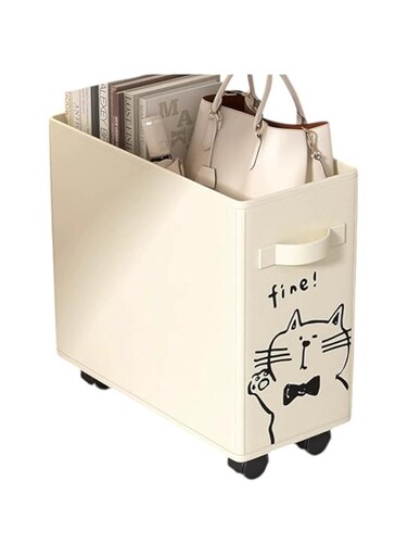 UKR Storage Basket With Wheels Under Desk Office Organizer Clothes Foldable Laundry Hamper For Home, Office And School (White)