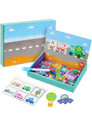 KASTWAVE Magnetic Educational Game, Magnetic Transportation Matching Picture Game With Pen, Sensory Toys Fine Motor Skills, Imagination Learning, Suitable for Ages 3 and Up