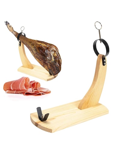 IULAEF HAM STAND KIT Spain - Jamon Holder For Spanish Iberico Ham And Italian Prosciutto -with Nonslip Pad - Beautiful Kitchen Stand For Serrano Ham (Wood Style)