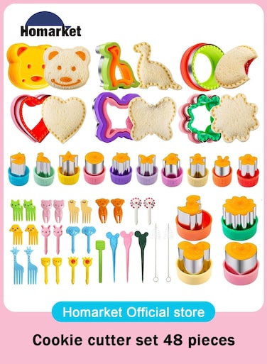 48 PCS Sandwich Cutter and Sealer Set for Kids, Decruster Sandwich Maker Holiday Cookie Cutters Fruit Vegetable Food Cutter Shapes for Boy &amp; Girls Bento Lunch Box w/Mickey Mouse Dinosaur Unicorn Heart