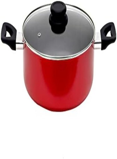 Kitchenmark Aluminum Casserole With Glass Lid, Induction Safe Saucepan With Durable Non-Stick Granite Coating Stock Pot Heat Resistant Handles Cookware Casseroles Pan Red Color (M - 24 Cm)