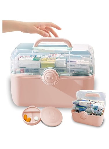 SKADE Medicine Storage Box and Plastic Storage Box, Multipurpose Organizer and Storage Case for Art Craft and Cosmetic,Hobby Accessories, Bathroom Cosmetics, and Toiletries (Pink,X-Large)