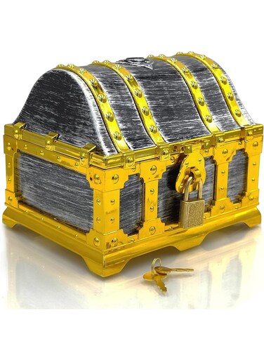 Kids Pirate Treasure Chest Storage Box, With Lock and Key, Durable Wood &amp; Metal Construction, Striking Decorative Element, For Kids Birthday,Halloween, Pirate Party Favors
