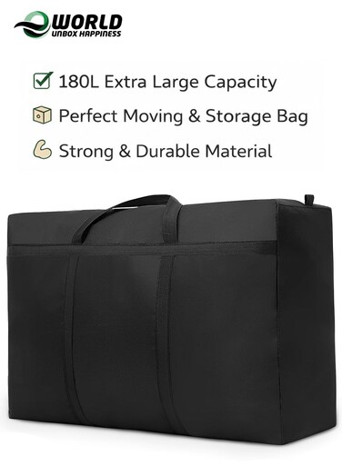 180L Extra Large Moving Bag with Strong Zippers &amp; Handles   Heavy-Duty Storage Tote for Clothes, Bedding &amp; Travel   Foldable, Waterproof Organizer for Moving and Space Saving