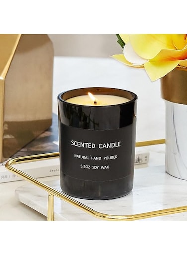 Scented Soy Jar Candle,Smokey Vanilla Fragrance, Black Glass Container, Hand Poured Long-Lasting Fragrance