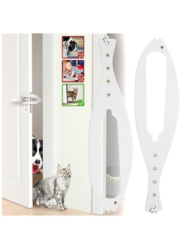 MostNow Cat Door Latch, 2 Pcs Flex Latch Cat Door Holder, Cat Door Stopper to Keep Dog Out of Litter Boxes and Food, 5 Adjustable Size Strap 2.5-6" Wide, No Measuring, Easy to Install, White (Fish)