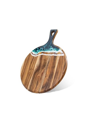 Smart Resin Round Cutting Board   Modern wooden and resin serving board, charcuterie board with beautiful design perfect addition in your kitchen. (40X30 cm)