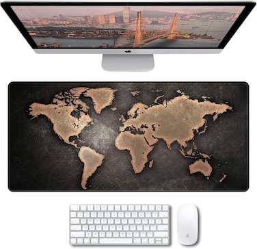 Gaming Mouse Pad 90x40cm Non-Slip World Map Design Desk Pad XXL Black/Bronze