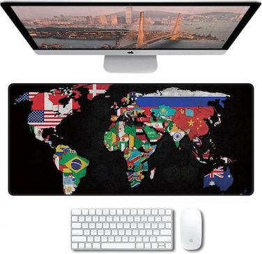 Desk Pad Extended Size 90x40cm Non-Slip World Map Design Gaming Mouse Pad Multicolor