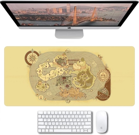 Gaming Mouse Pad 90x40cm Non-Slip World Map Design XXL Desk Pad Light Yellow