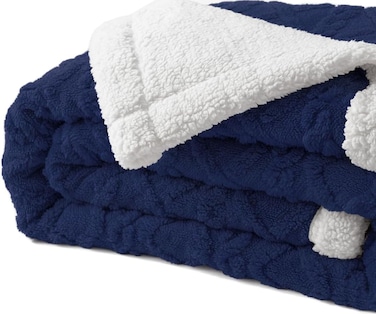 بطانية جاكار شيربا دافئة ومريحة مقاس سوبر كينغ 220×240 سم بطانية سرير فرو صناعي بطانية فانيلا فليس قابلة للعكس بطانية فاخرة للغاية وكبيرة جداً لون كحلي