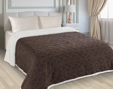 بطانية جاكار شيربا مقاس سوبر كينغ بطانية سرير فرو صناعي 220×240 سم بطانية فانيلا فليس قابلة للعكس بطانية دافئة وفاخرة للسرير مقاس دابل لون بني غامق