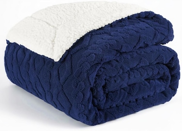 بطانية جاكار شيربا مقاس سنجل بطانية سرير فرو صناعي 160×220 سم بطانية فانيلا فليس قابلة للعكس بطانية دافئة وفاخرة لون كحلي