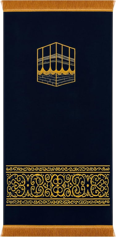 Prayer Mat for Kids &amp; Teens 50x100cm Compact Adult Prayer Mat for Mosque &amp; Travel Lightweight Narrow Janamaz with Anti-Slip Base &amp; Soft Velvet Top Islamic Musalla Sajadah Black/Gold