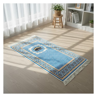 Prayer Mat for Kids &amp; Teens 50x100cm Compact Adult Prayer Mat for Mosque &amp; Travel Lightweight Narrow Janamaz with Anti-Slip Base &amp; Soft Velvet Top Islamic Musalla Sajadah Blue/Beige