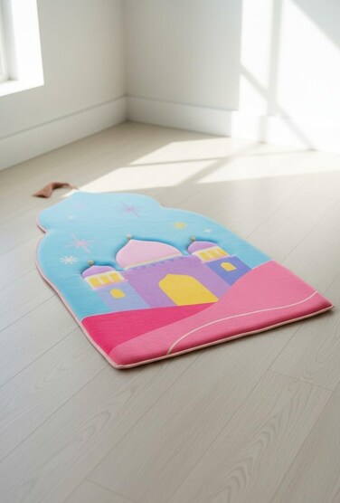 سجادة صلاة للأطفال 60×95 سم إسفنجية تصميم قبّة ملون ثلاثي الأبعاد مع شرابة غير قابلة للانزلاق وخفيفة الوزن هدية للأطفال سماوي/وردي