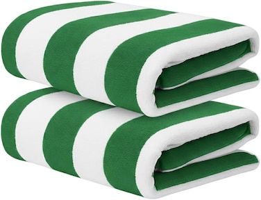 2-Pc Oversized Premium Beach Towels 90x180 cm Luxury Pool Towel Cabana Stripe Oversized Bath Sheet Spa Towel Sand Resistant 5-Star Hotel Quality Towel Green