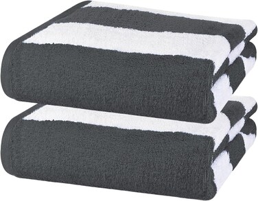 2-Pc 100% Cotton Beach Towels 30x60 Inch Cabana Stripe Pool Towels Cotton Bath Sheets 76x152 cm Highly Absorbent &amp; Quick Dry Over-Sized Bath Towels Dark Grey