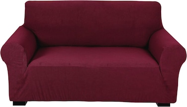 Stretch Fit 2-Seater Sofa Cover Burgundy Soft Brushed Fabric Couch Cover Full Coverage Furniture Protector Slipcover Two Seater Fits on Standard and Recliner Sofa 145-178cm Size
