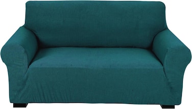 Stretch Fit 2-Seater Sofa Cover Teal Green Soft Brushed Fabric Couch Cover Full Coverage Furniture Protector Slipcover Two Seater Fits on Standard and Recliner Sofa 145-178cm Size