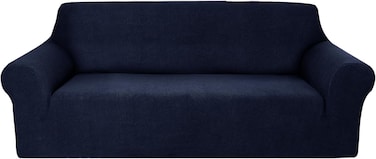 Stretch Fit 3-Seater Sofa Cover Navy Blue Soft Brushed Fabric Couch Cover Full Coverage Furniture Protector Slipcover Three Seater Fits on Standard and Recliner Sofa 185-235cm Size