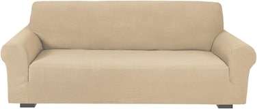 Stretch Fit 3-Seater Sofa Cover Cream Soft Brushed Fabric Couch Cover Full Coverage Furniture Protector Slipcover Three Seater Fits on Standard and Recliner Sofa 185-235cm Size