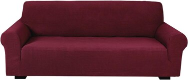 Stretch Fit 3-Seater Sofa Cover Burgundy Soft Brushed Fabric Couch Cover Full Coverage Furniture Protector Slipcover Three Seater Fits on Standard and Recliner Sofa 185-235cm Size