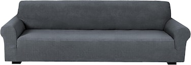 Stretch Fit 4-Seater Sofa Cover Grey Soft Brushed Fabric Couch Cover Full Coverage Furniture Protector Slipcover Four Seater Fits on Standard and Recliner Sofa 235-300cm Size